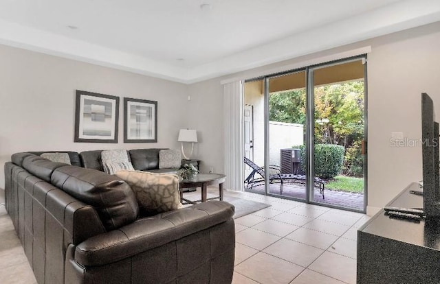 living room featuring light tile patterned flooring