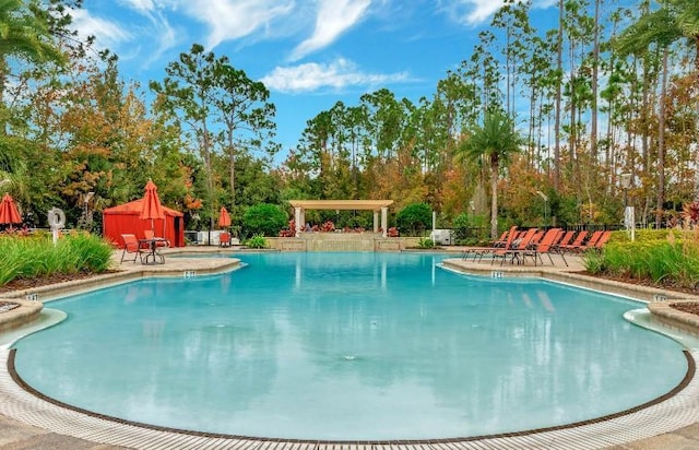 pool with a patio