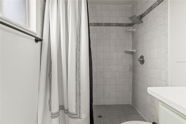 bathroom with a shower with curtain