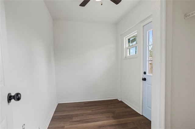 interior space with dark hardwood / wood-style floors and ceiling fan