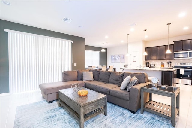 view of tiled living room