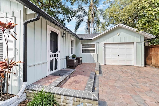 exterior space with a garage