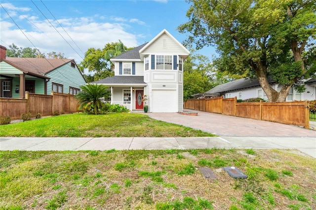 view of front of house with a garage and a front yard