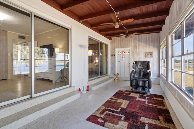 814 S Lakeshore Blvd, Lake Wales, FL 33853 - sunroom with wood ceiling, ceiling fan, and beam ceiling