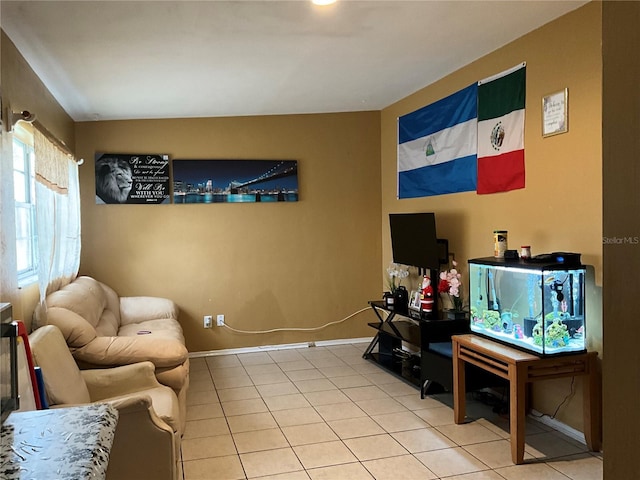 living room featuring tile patterned flooring