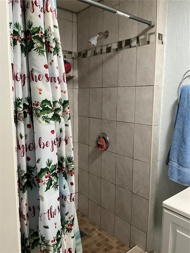 bathroom with a shower with curtain