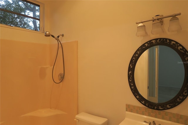 bathroom with a shower and toilet