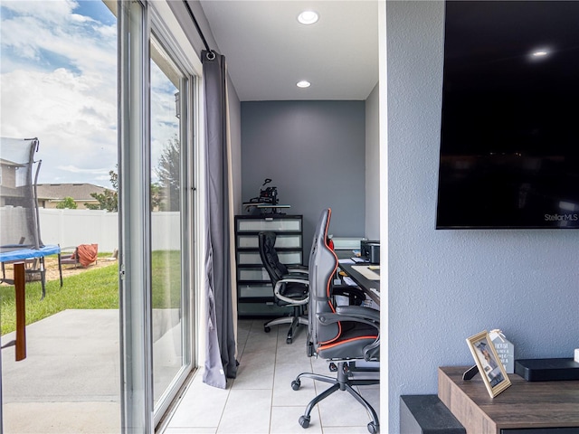 office with light tile patterned floors