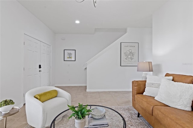 living room with light tile patterned floors