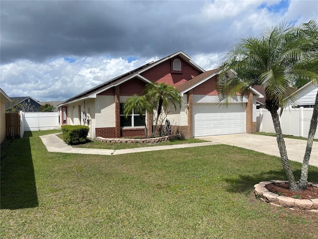 view of front of home featuring a garage and a front lawn