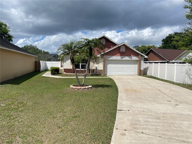 view of front facade featuring a garage and a front yard