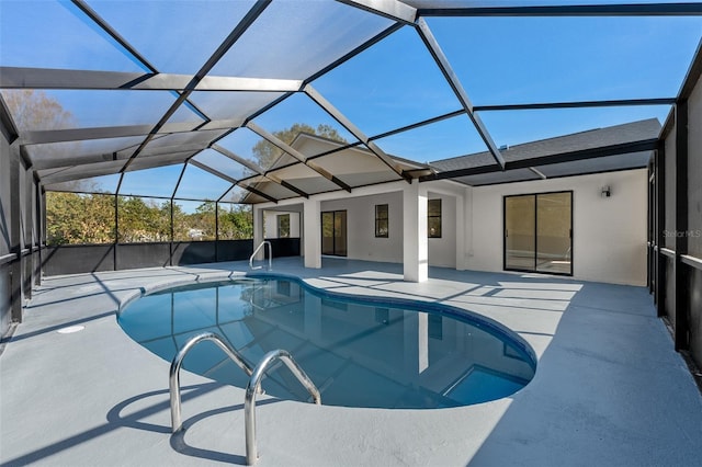 view of pool featuring a patio and a lanai