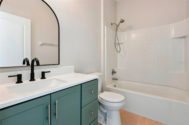 full bathroom featuring tile patterned flooring, shower / washtub combination, vanity, and toilet