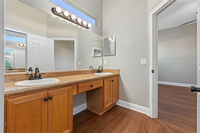 bathroom with wood-type flooring and vanity