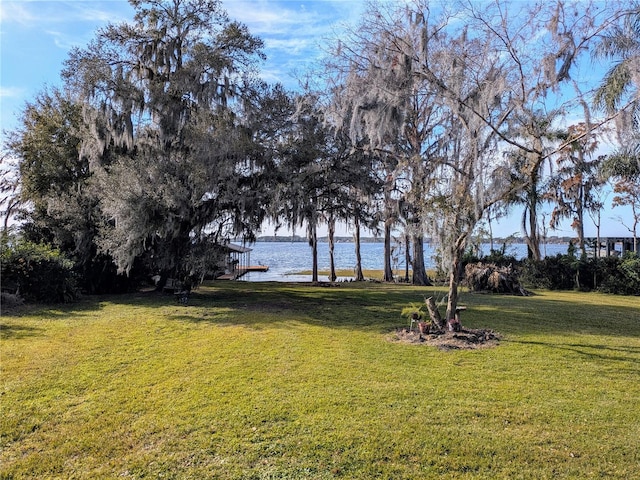 view of yard with a water view