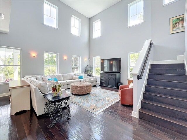 living room with dark wood-type flooring