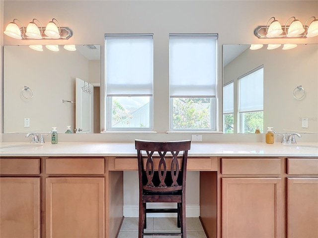 bathroom with tile patterned floors and vanity