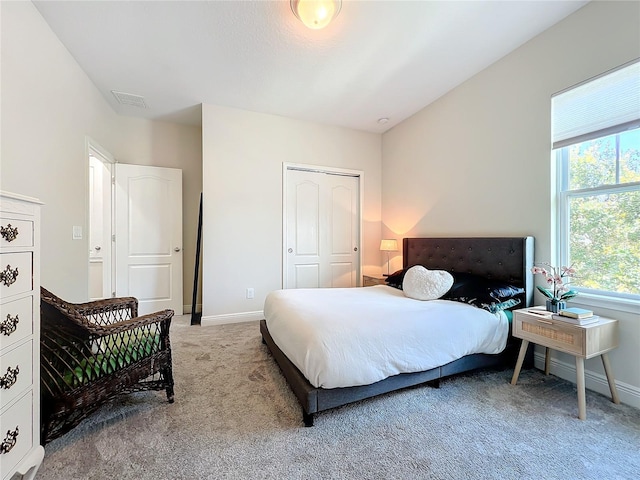 bedroom featuring a closet and carpet flooring