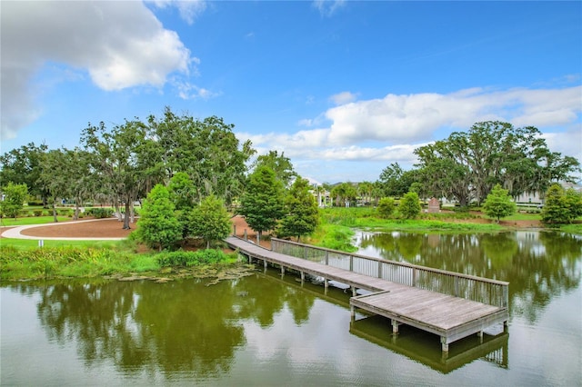 view of dock with a water view