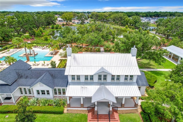 aerial view with a water view