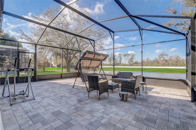 view of patio with a lanai and an outdoor hangout area