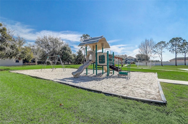 view of playground featuring a yard