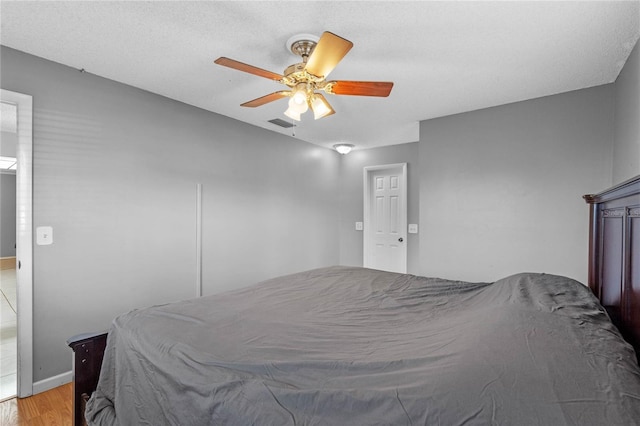 bedroom featuring ceiling fan and light hardwood / wood-style floors