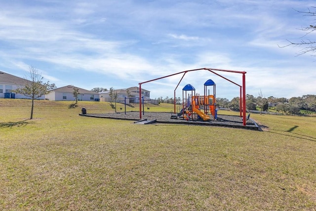 view of jungle gym with a yard