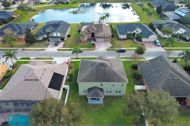 aerial view with a water view