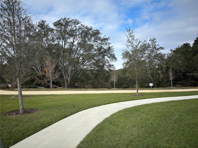 view of property's community featuring a lawn