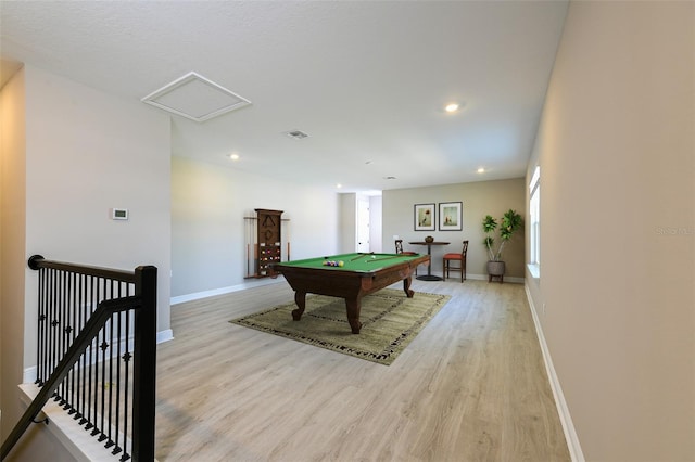 4425 Lions Gate Ave, Clermont, FL 34711 - rec room with light wood-style floors, pool table, recessed lighting, and attic access