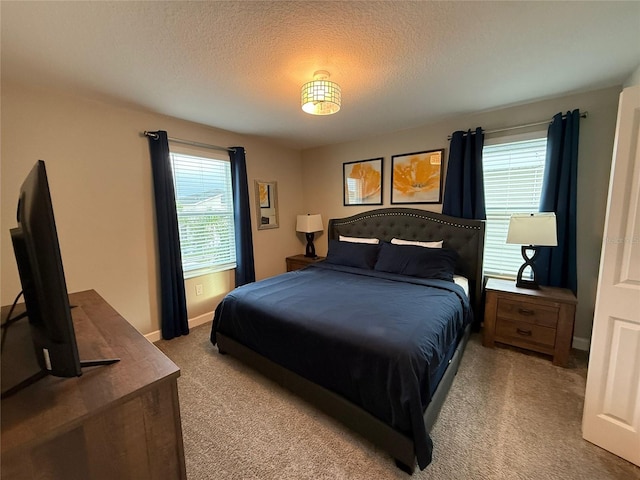 bedroom with carpet flooring and a textured ceiling