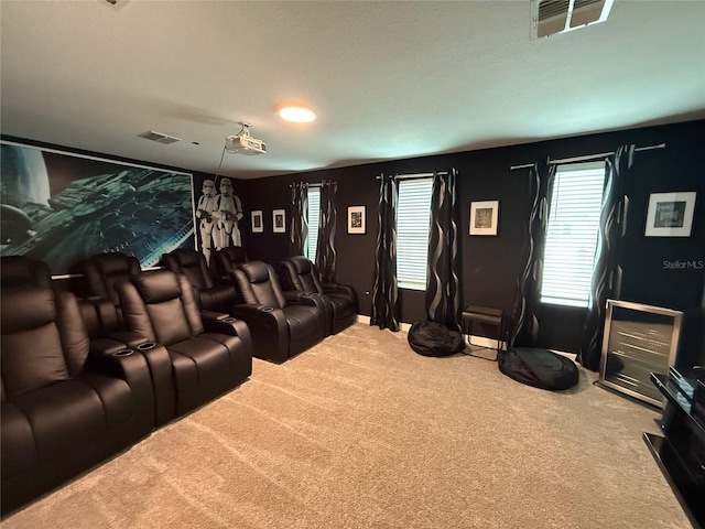 view of carpeted home theater room