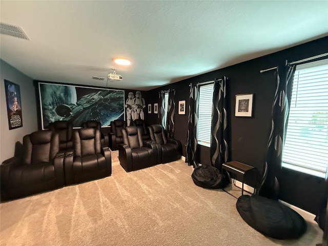 home theater room with carpet floors