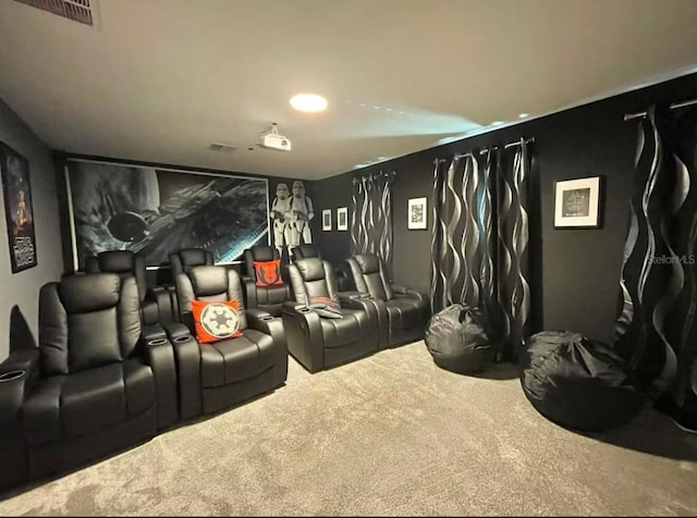 view of carpeted home theater room