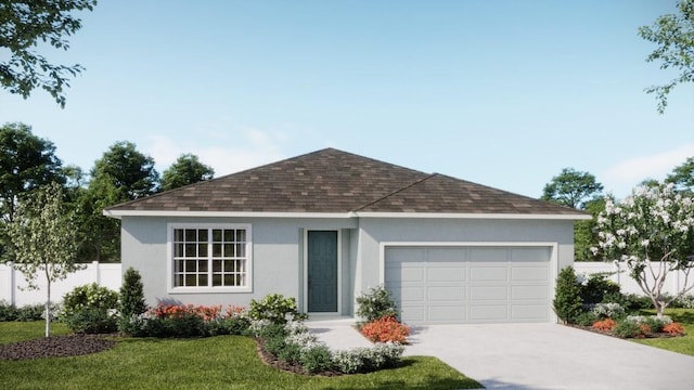 view of front of house featuring a garage and a front yard