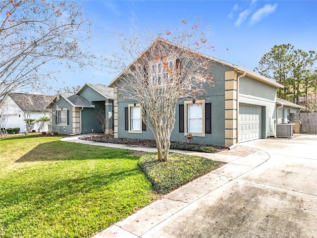 view of property with cooling unit and a front yard