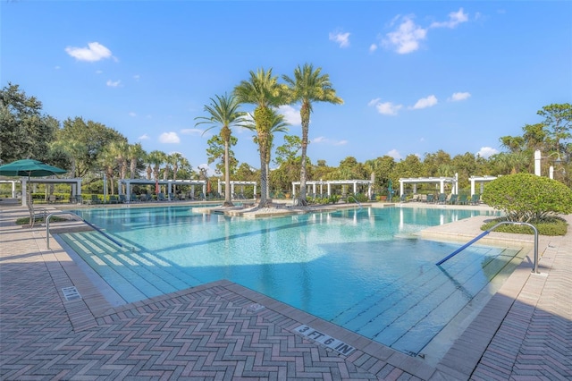 view of swimming pool featuring a patio