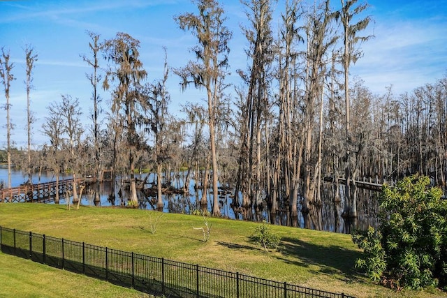 view of yard with a water view