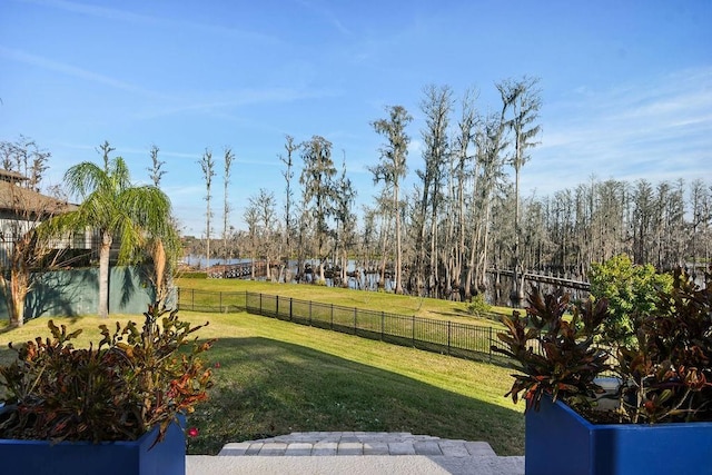 view of yard with a water view