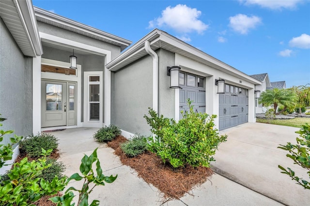 exterior space with a garage