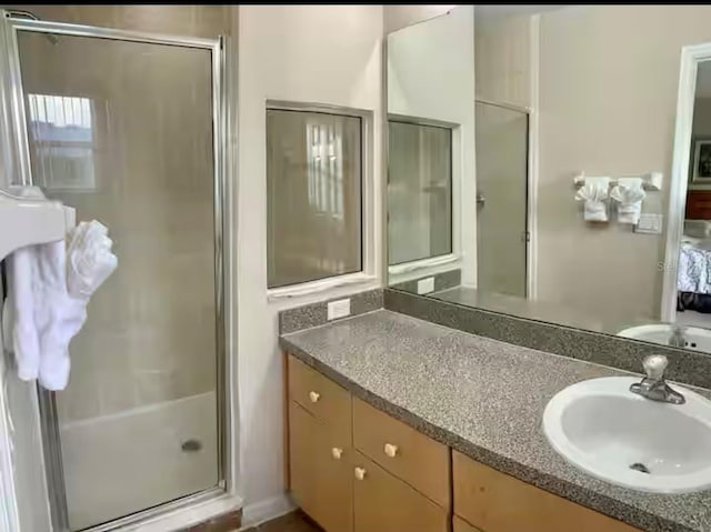 bathroom with vanity and walk in shower