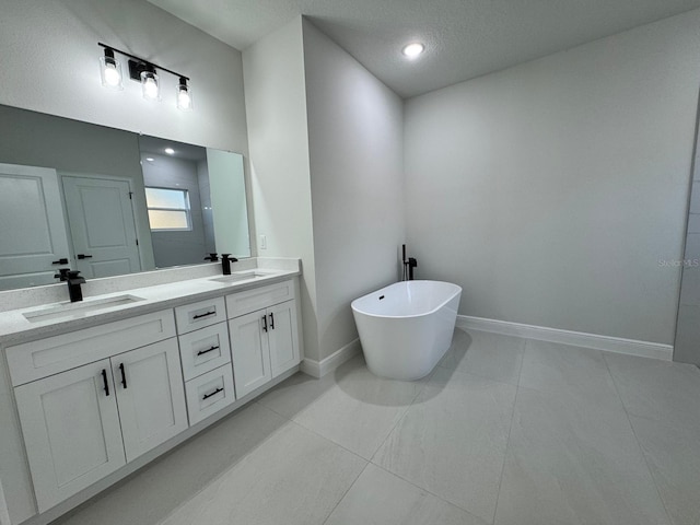 150 Marion Oaks Trl, Ocala, FL 34473 - full bath featuring a freestanding bath, double vanity, baseboards, and a sink