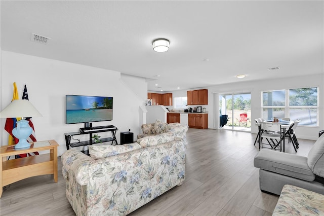 living room with light hardwood / wood-style floors