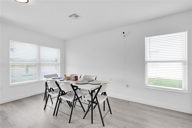 dining room with a healthy amount of sunlight and light hardwood / wood-style floors