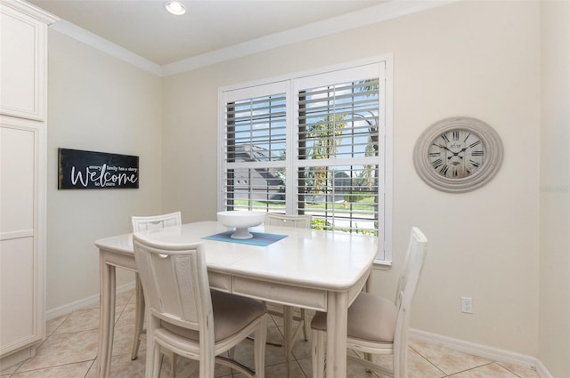 tiled dining space with ornamental molding