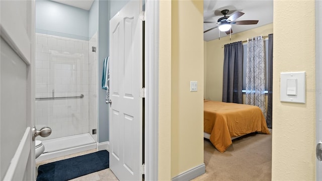 carpeted bedroom featuring connected bathroom