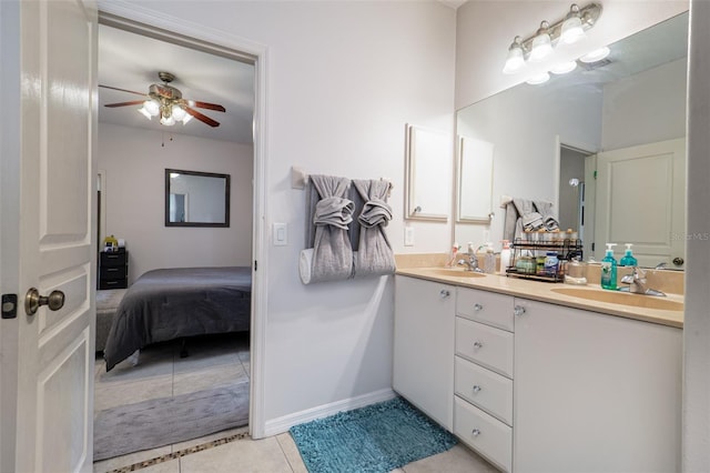 bathroom with vanity, tile patterned floors, and ceiling fan