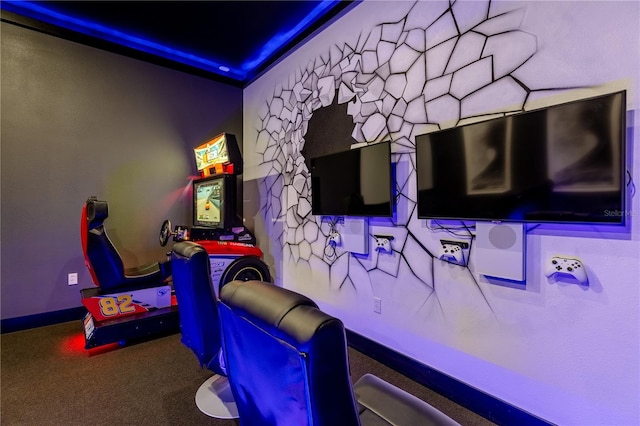 game room featuring carpet flooring