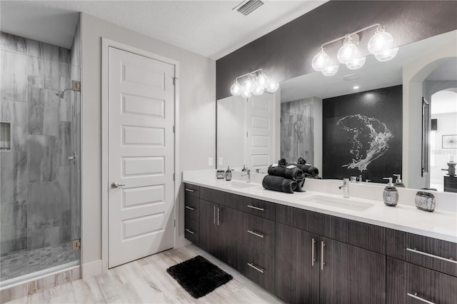 bathroom with vanity and walk in shower